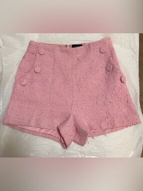 Bardot Pink Tweed High Waisted Button Detail Shorts US 6